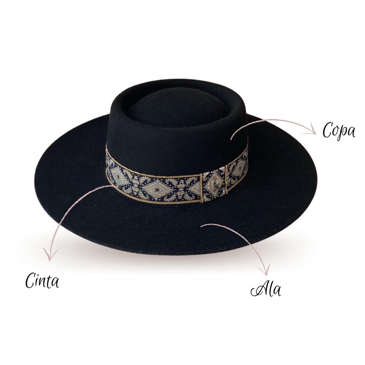 Sombrero Canotier Fieltro de Lana Negro Phoenix